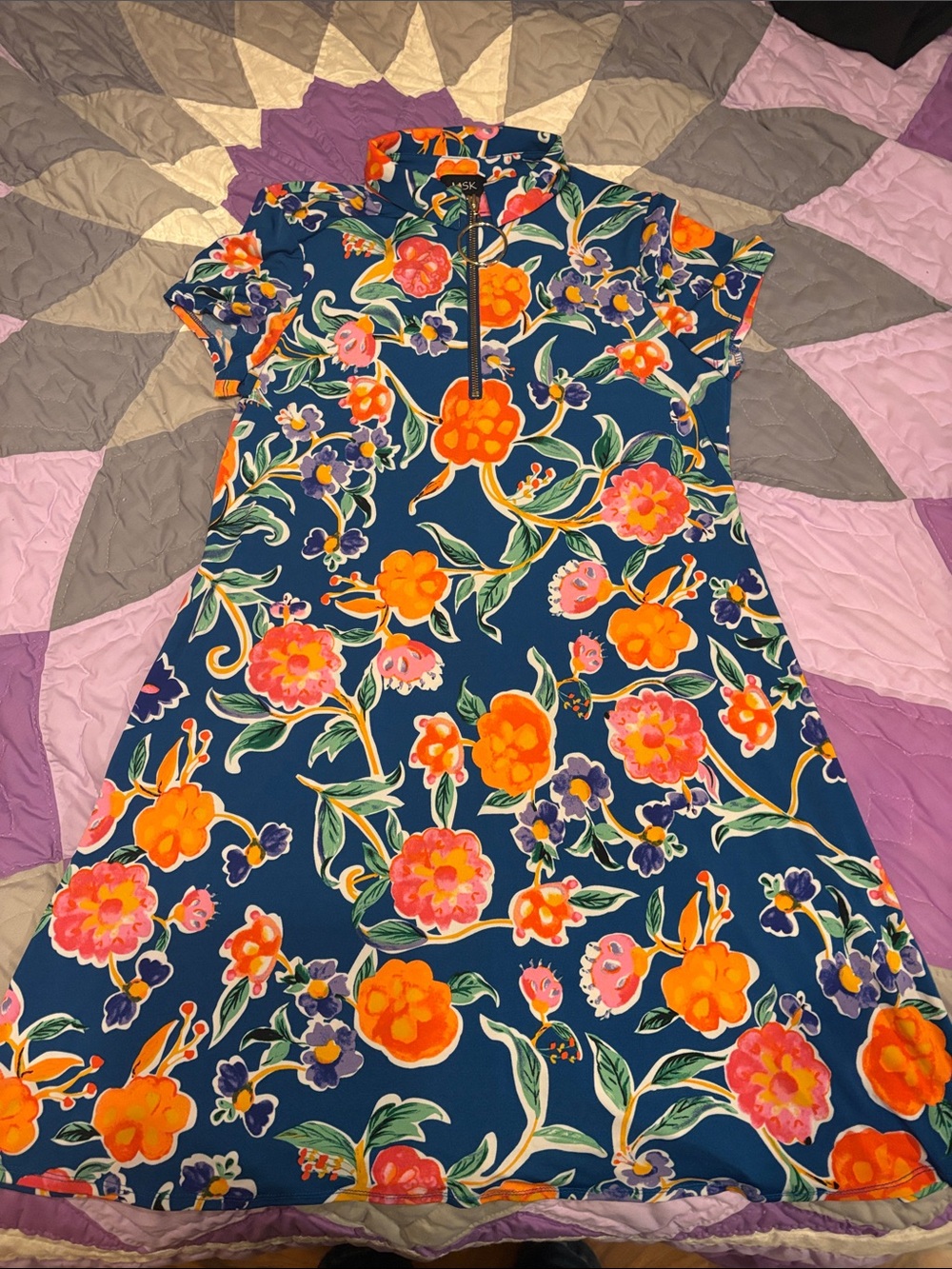 MSK Navy Floral Zip-Front Mini Dress